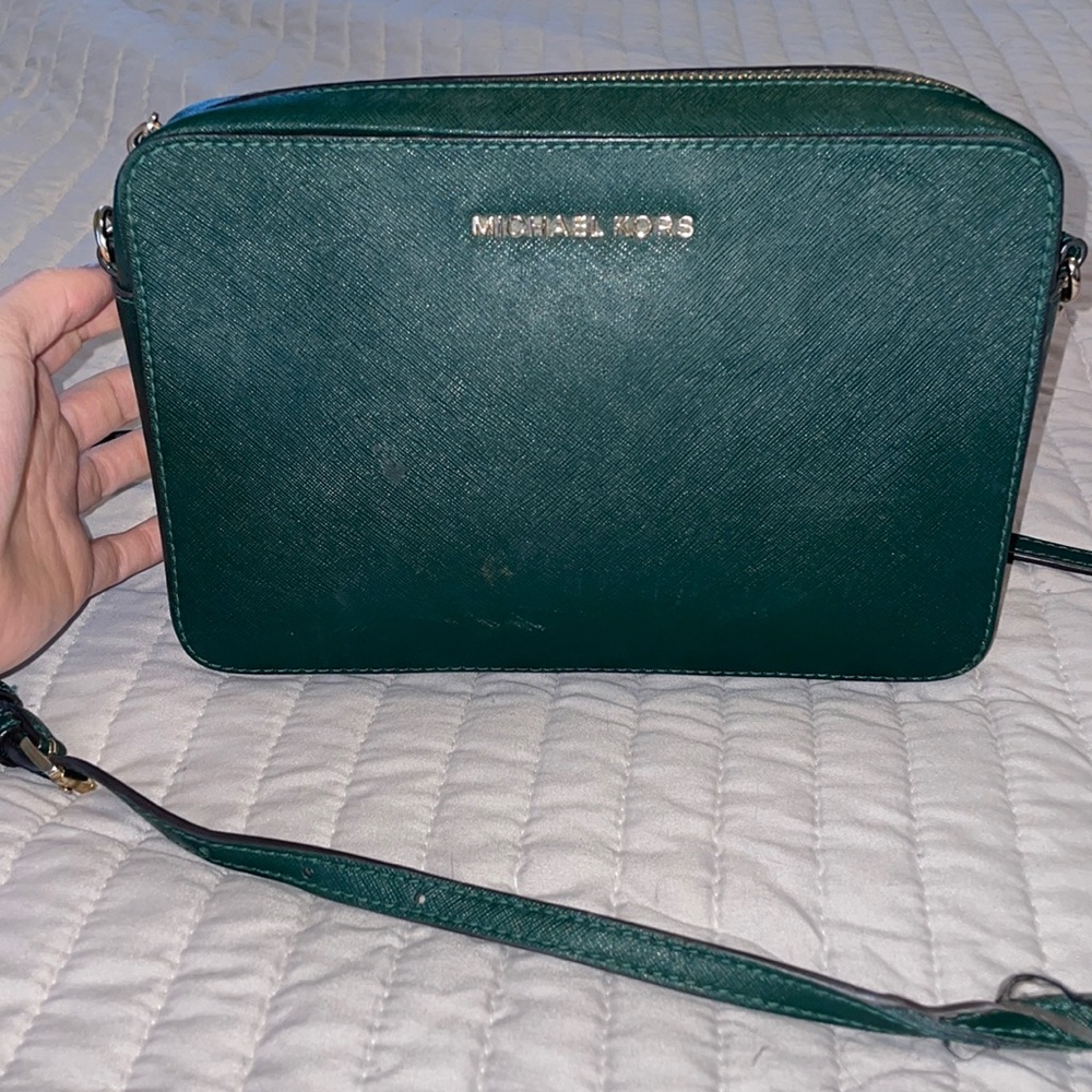 Hunter Green Michael Kors purse and matching wallet- crossbody